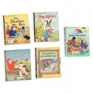 A Little Golden Book Lot 80s Peter Rabbit, The Shoelace Box, Pick of The Litter
